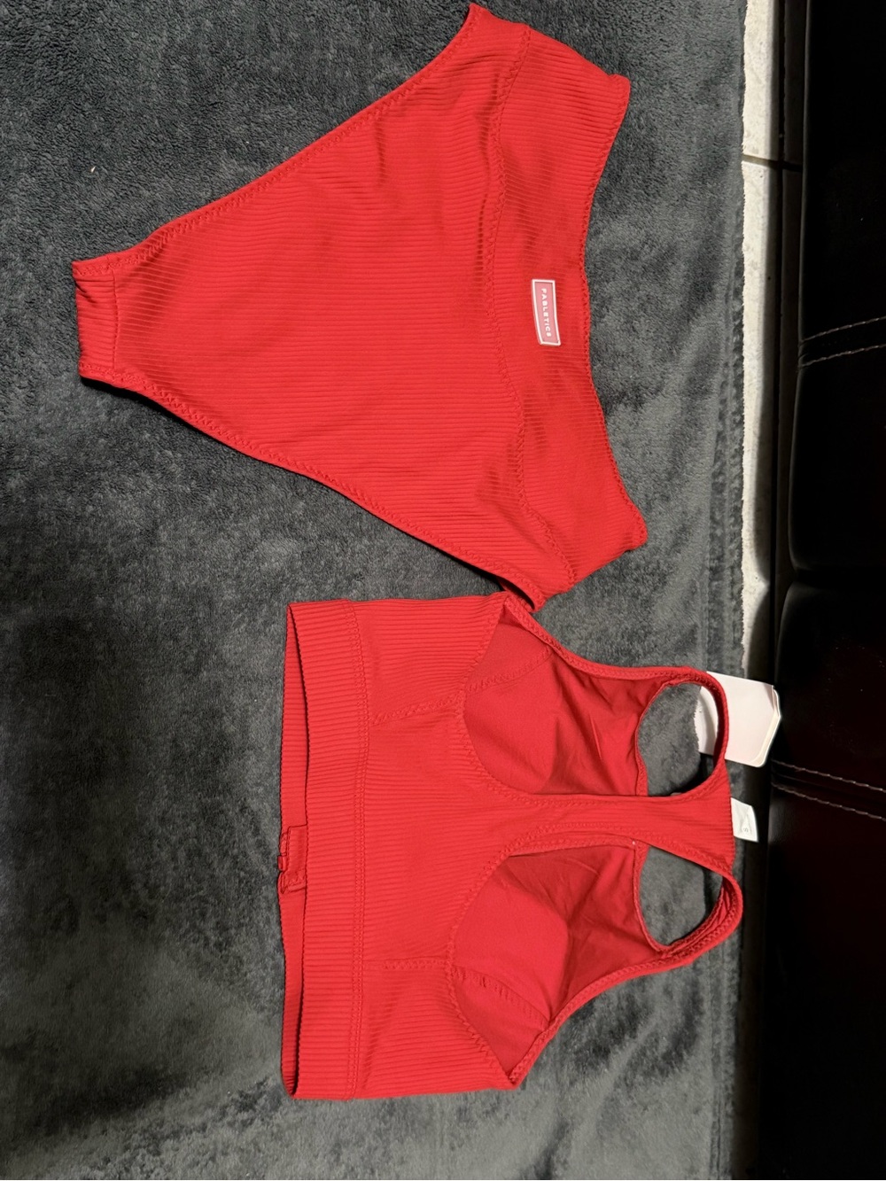 Red Ribbed Zip-Front Bikini Set - Picture 2 of 5